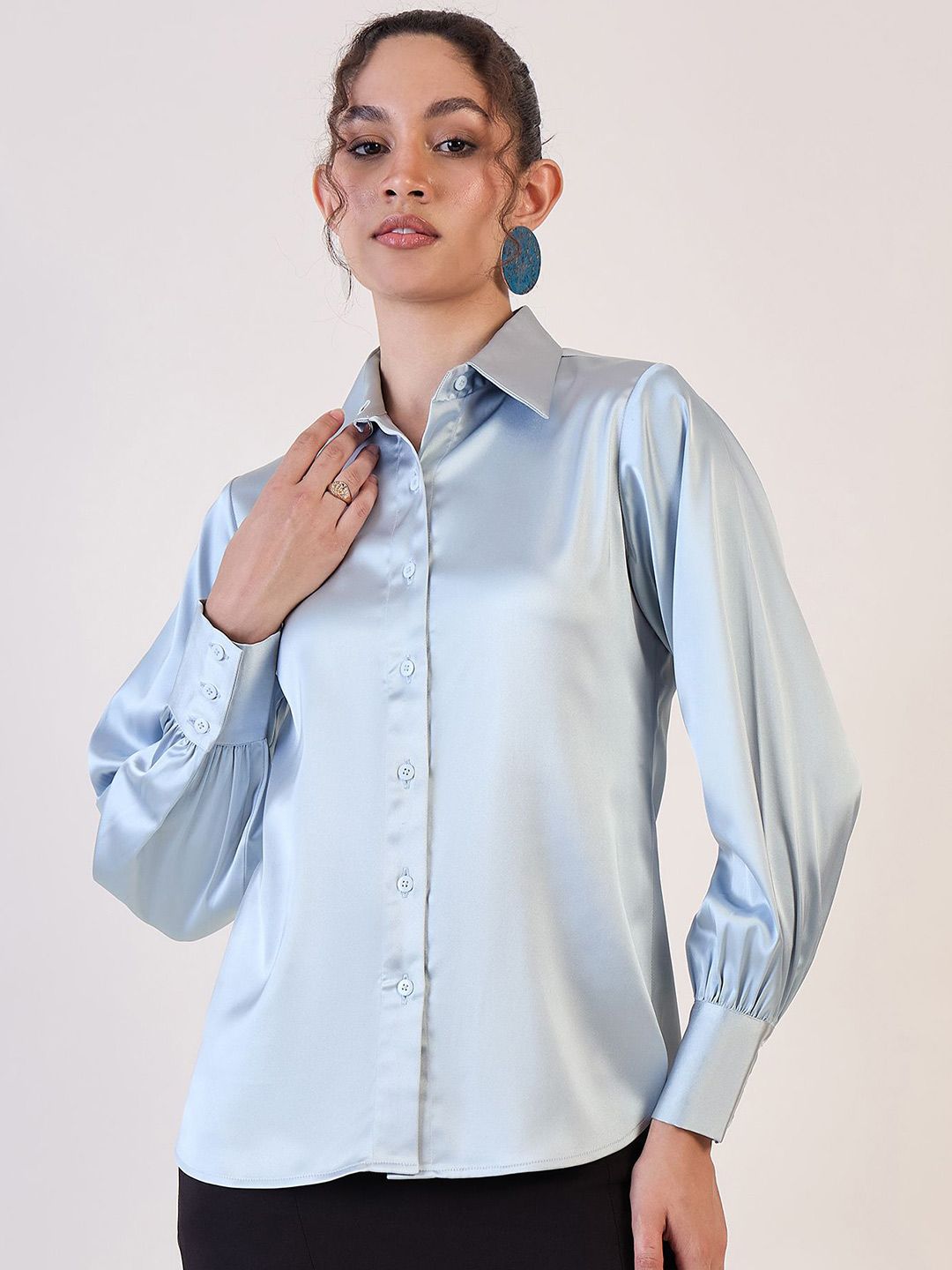 Grey Balloon Sleeve Regular Shirt