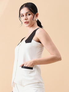 Waist Coat Top - White & Black