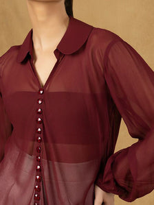 Maroon Solid Button Top