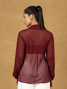 Maroon Solid Button Top