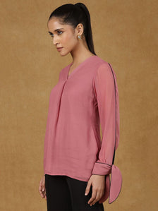 Pink Full Sleeve Piping Detail Top