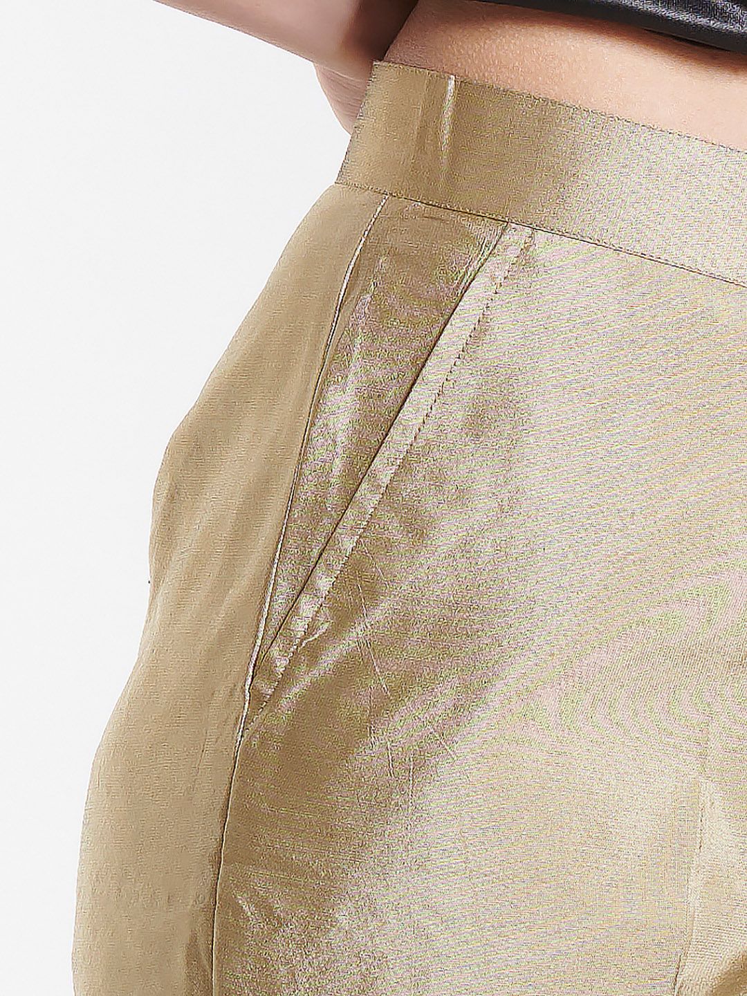 Silk Comfort fit Mid Waist Trouser - Golden Beige