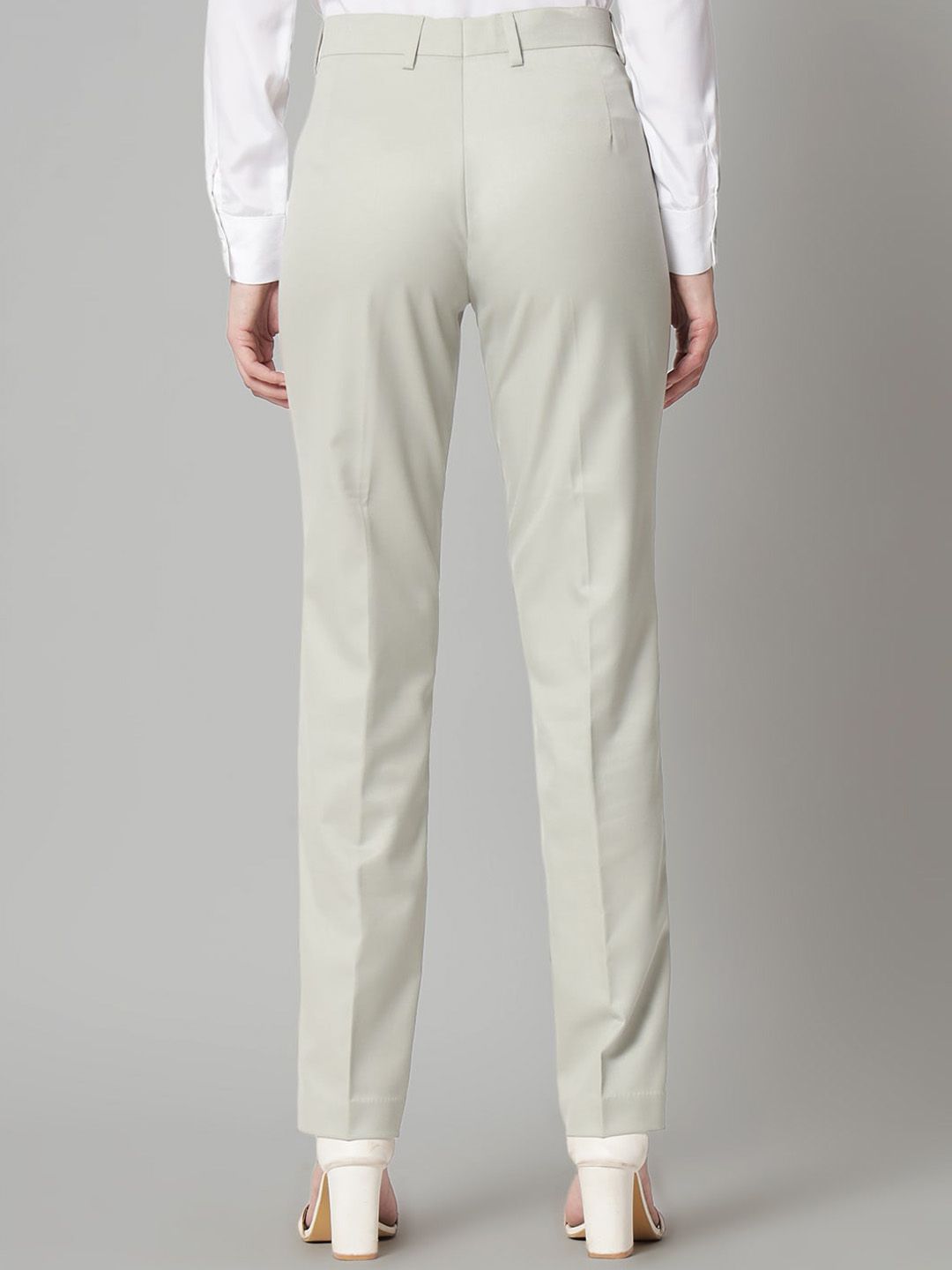 Slim Fit Poly Cotton Mid Waist Formal Trouser - Sage Green