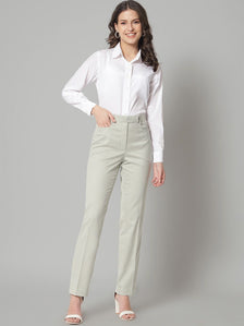 Slim Fit Poly Cotton Mid Waist Formal Trouser - Sage Green