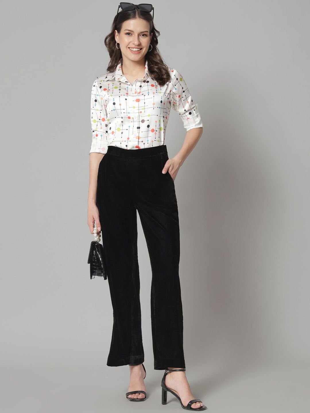 Comfortable Mid Waist Velvet Trouser- Black