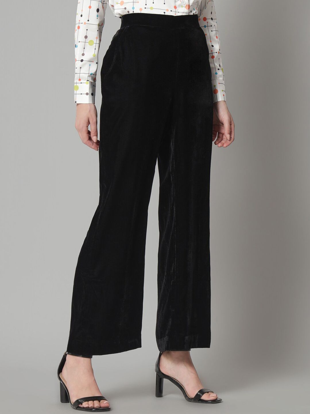 Comfortable Mid Waist Velvet Trouser- Black