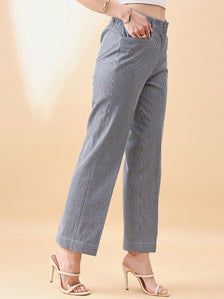 Denim Stripe Mid Waist Straight Trouser - Navy White