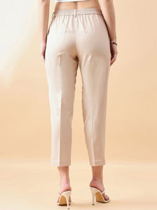 Tapered Mid Waist slim fit Trouser - Beige