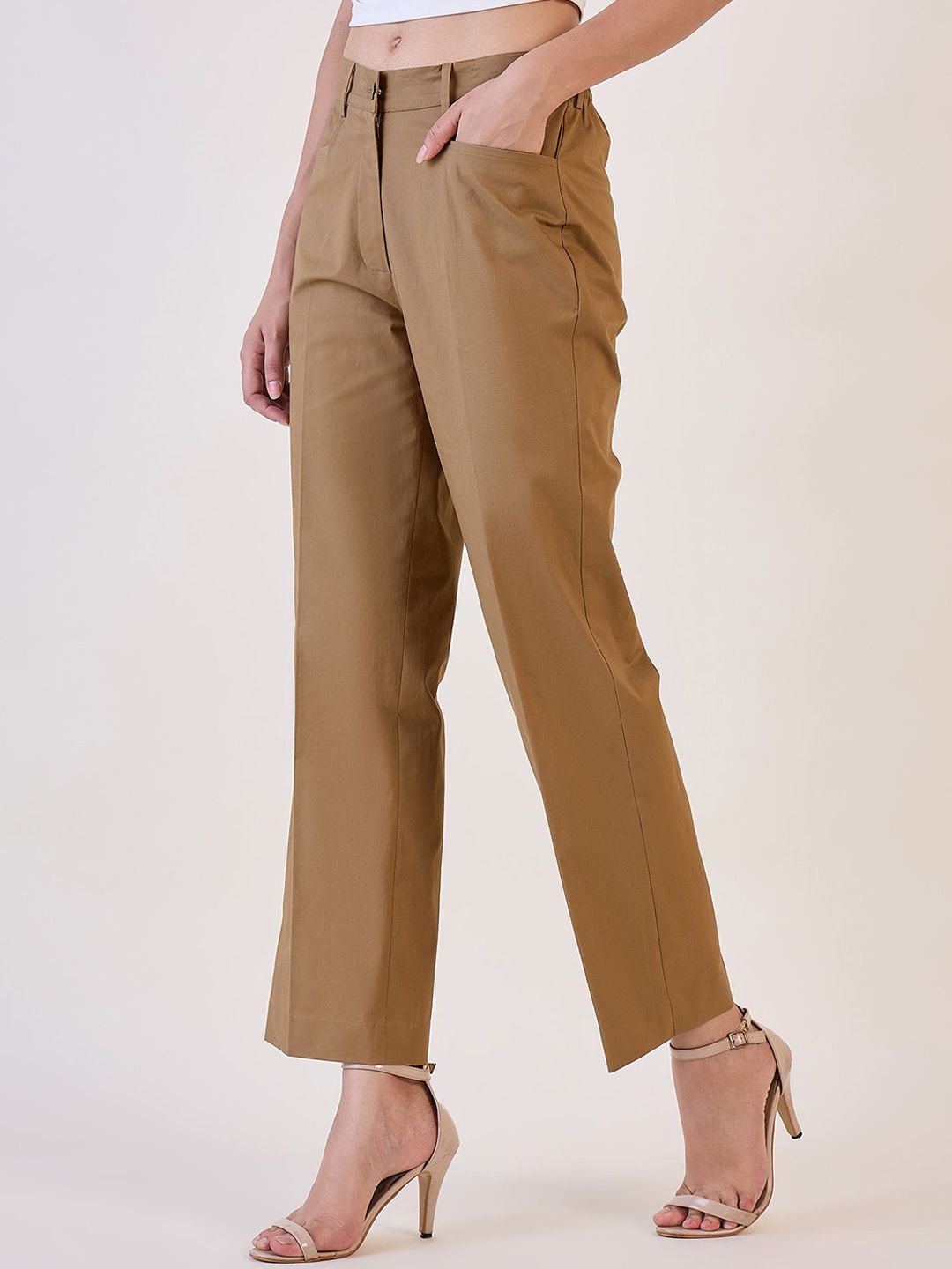 Brown Straight Fit Mid Waist Trouser