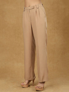 Beige High Waist Pleated Trouser