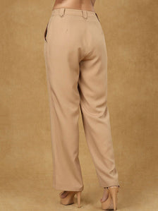 Beige High Waist Pleated Trouser