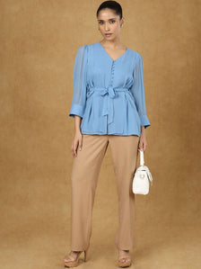 Beige High Waist Pleated Trouser