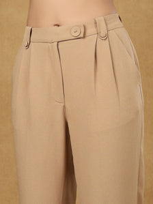 Beige High Waist Pleated Trouser