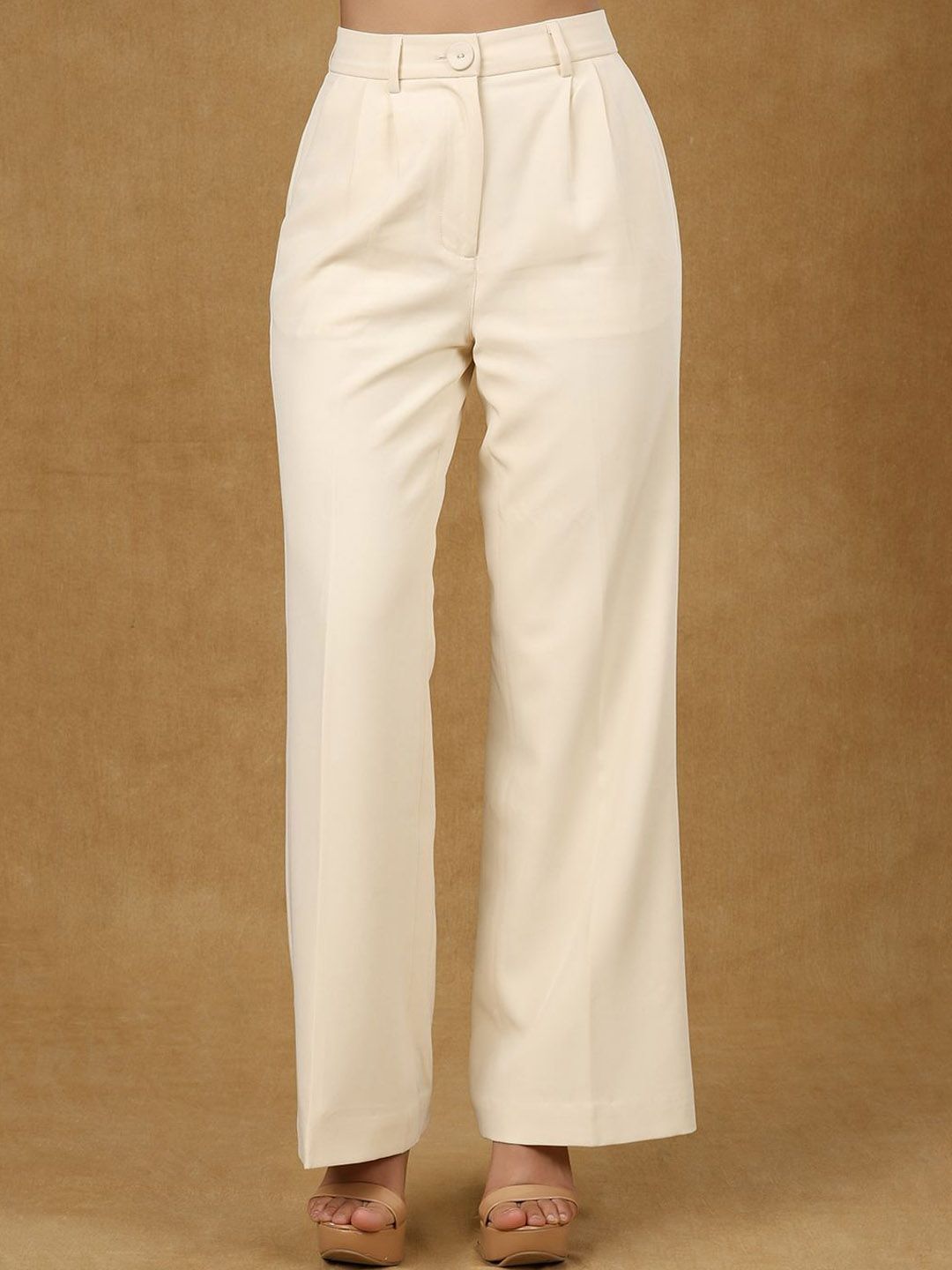 Ivory Pleated High Waist Wide Leg Trouser