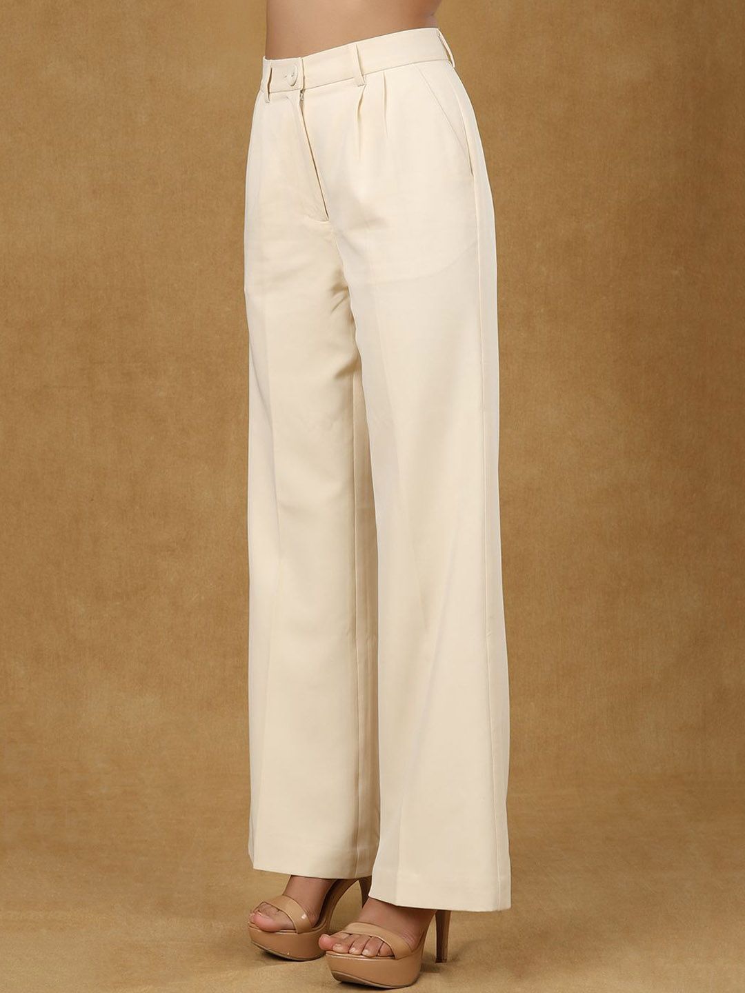 Ivory Pleated High Waist Wide Leg Trouser