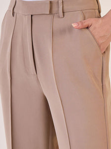 Brown Straight Fit High Waist Pin Tuck Trouser