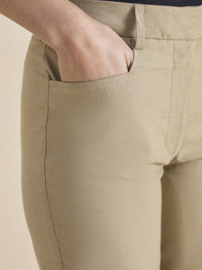 Beige Regular Fit Mid Waist Trouser