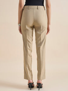 Beige Regular Fit Mid Waist Trouser