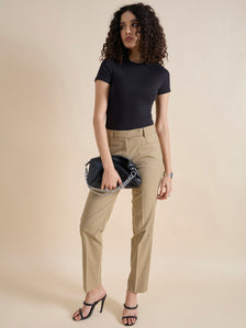 Beige Regular Fit Mid Waist Trouser