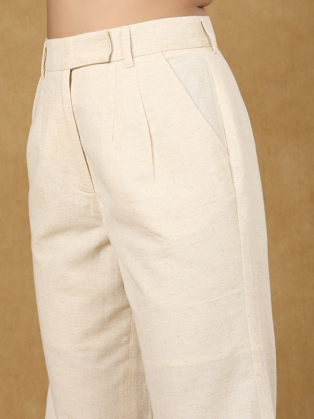 Off - White High Waist Linen Trousers