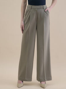 Women High-Waist Pleated Straight Leg Relaxed Fit Trouser In 4-Way Stretchable Fabric