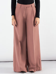 Dusty Peach Classic High-Waisted Wide-Leg Trousers in Stretch Fabric, Relaxed Straight Fit