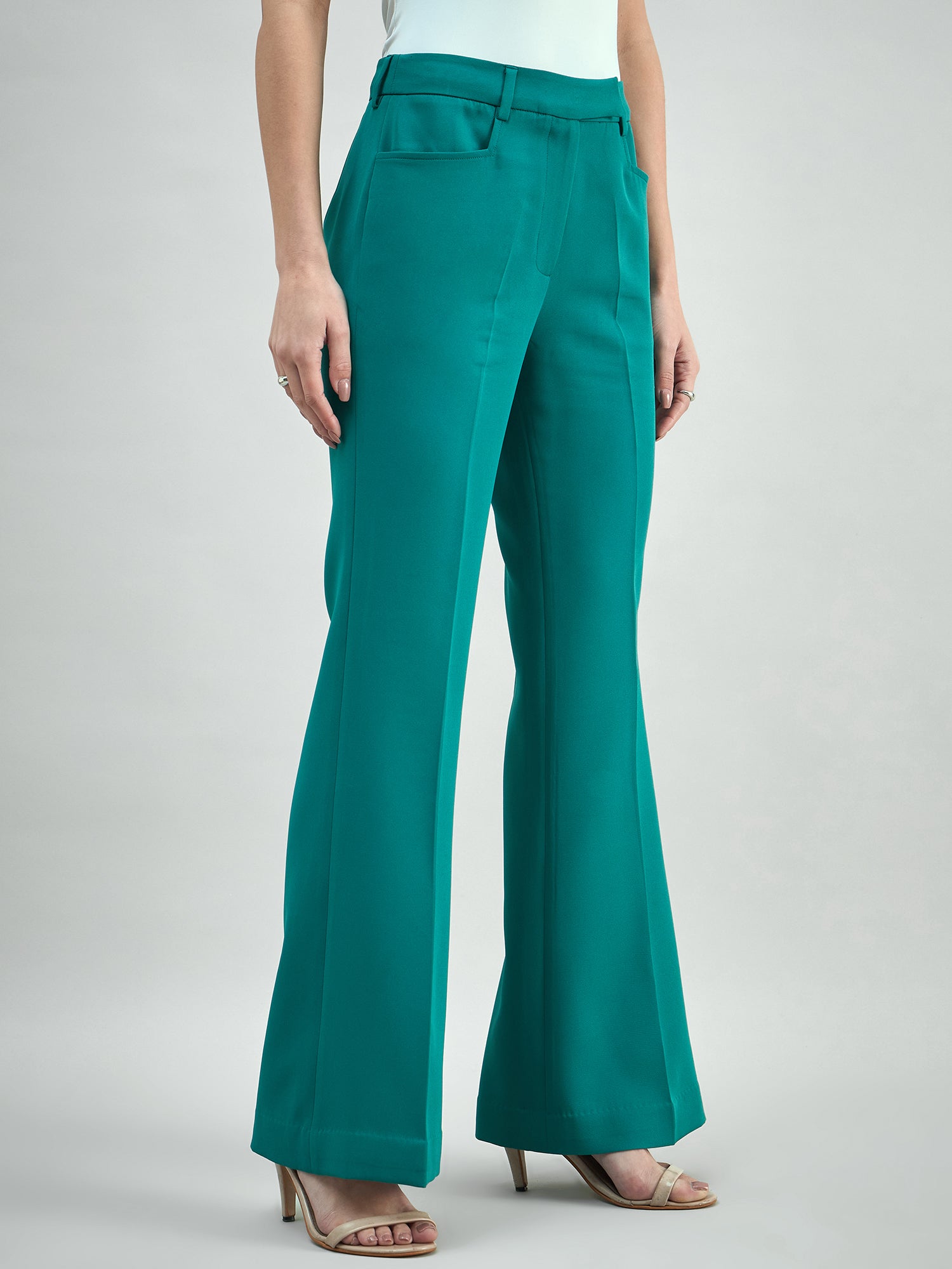 Mid Waist Slim Fit & Flared Stretchable Trouser