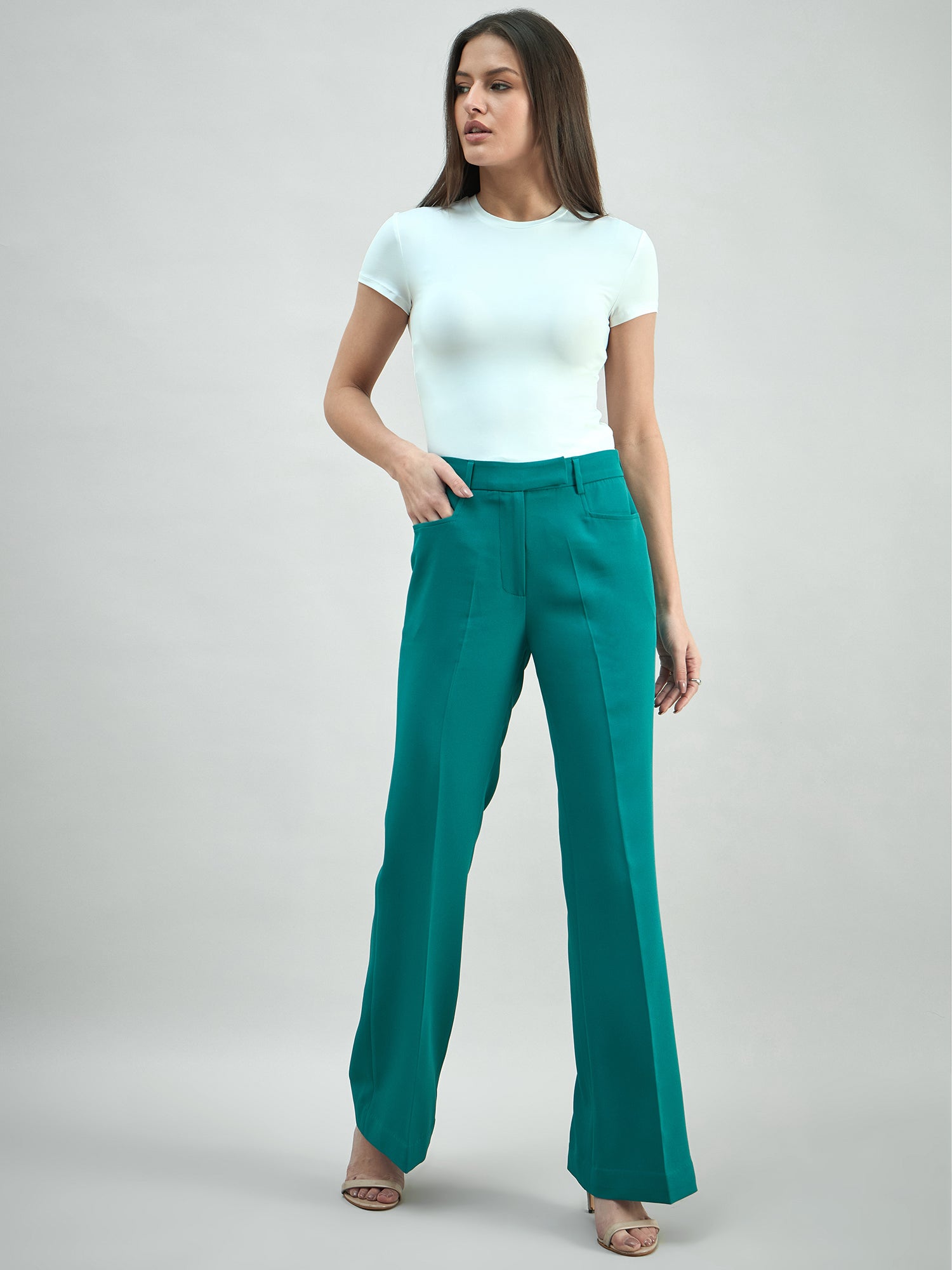 Mid Waist Slim Fit & Flared Stretchable Trouser