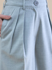 Women High Waist Pleated Loose-Fit Straight Cut Solid Grey Trouser