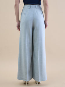 Women High Waist Pleated Loose-Fit Straight Cut Solid Grey Trouser