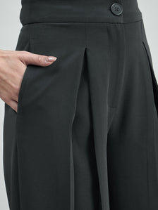 Women High Waist Inverted Pleat Detail Stretchable Grey Trouser