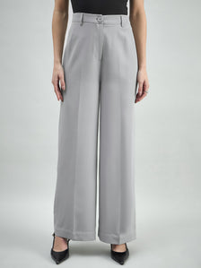 Women High Waisted Long Leg Straight Grey Stretchable  Trouser