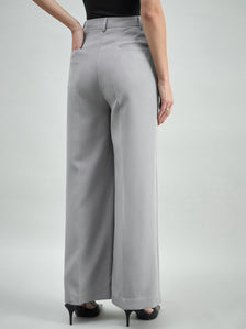 Women High Waisted Long Leg Straight Grey Stretchable  Trouser