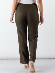 Olive Regular Fit Mid Waist Trouser In 4-Way Stretch Fabric