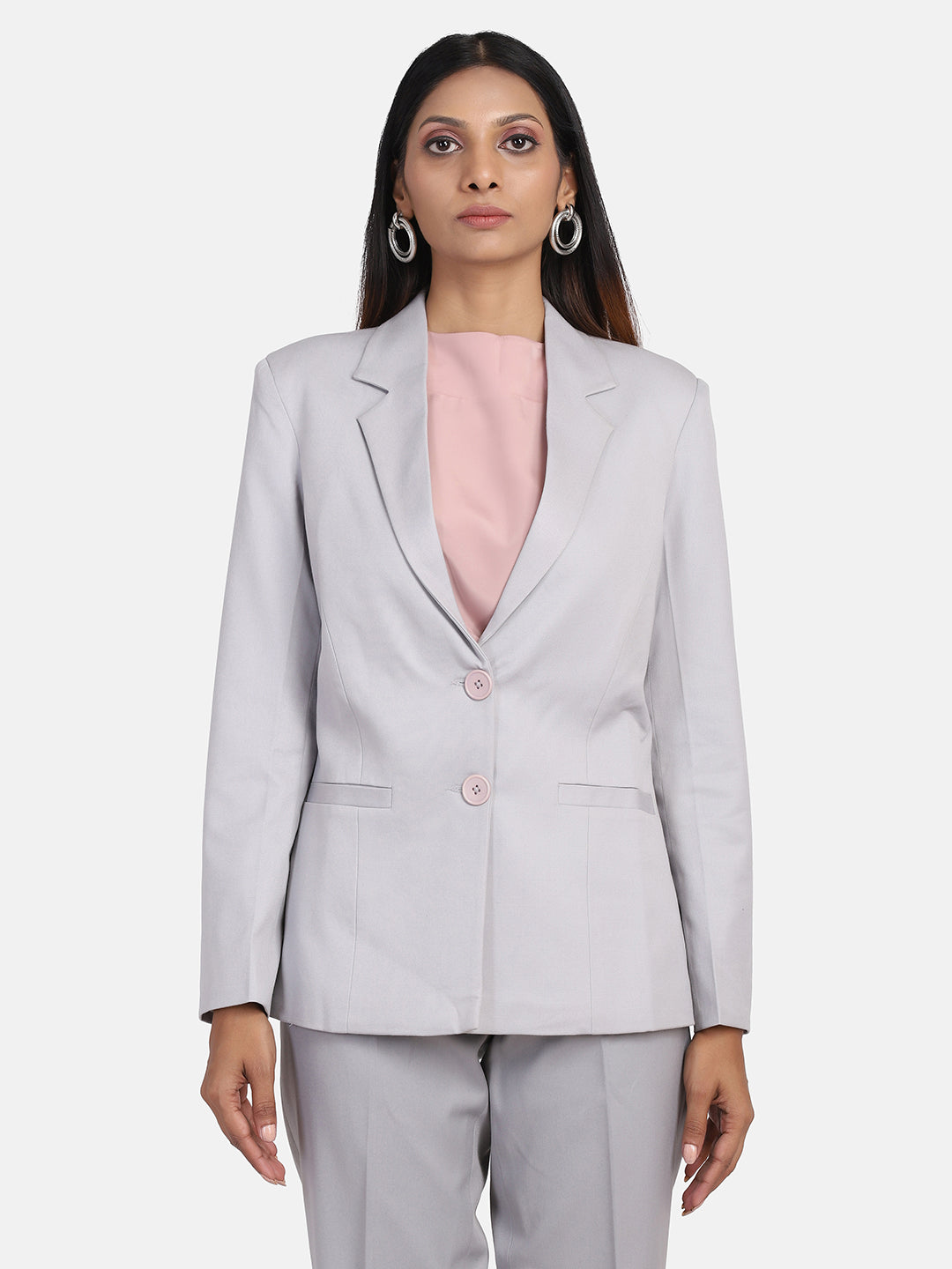 Poly Cotton Blazer For Women - Grey