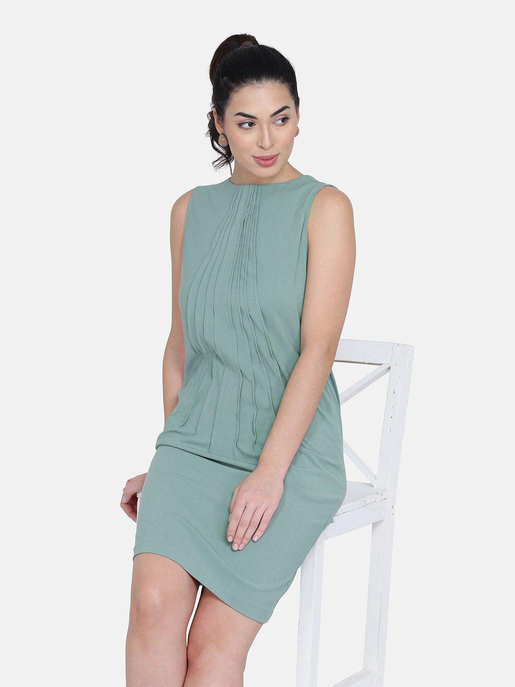 Buy Meadow green Pintucks shift dress-Evening Dress For Women