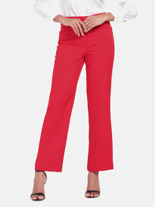 Mid waist wide bottom red pants for stylish women's fashion.