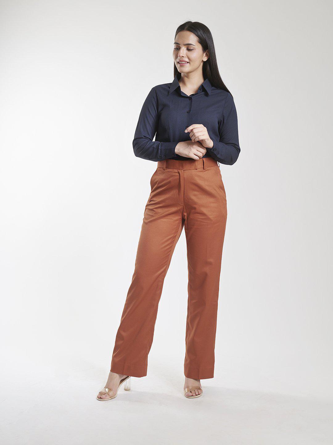 Buy EDRIO Brown Regular Fit Trousers for Women Online @ Tata CLiQ